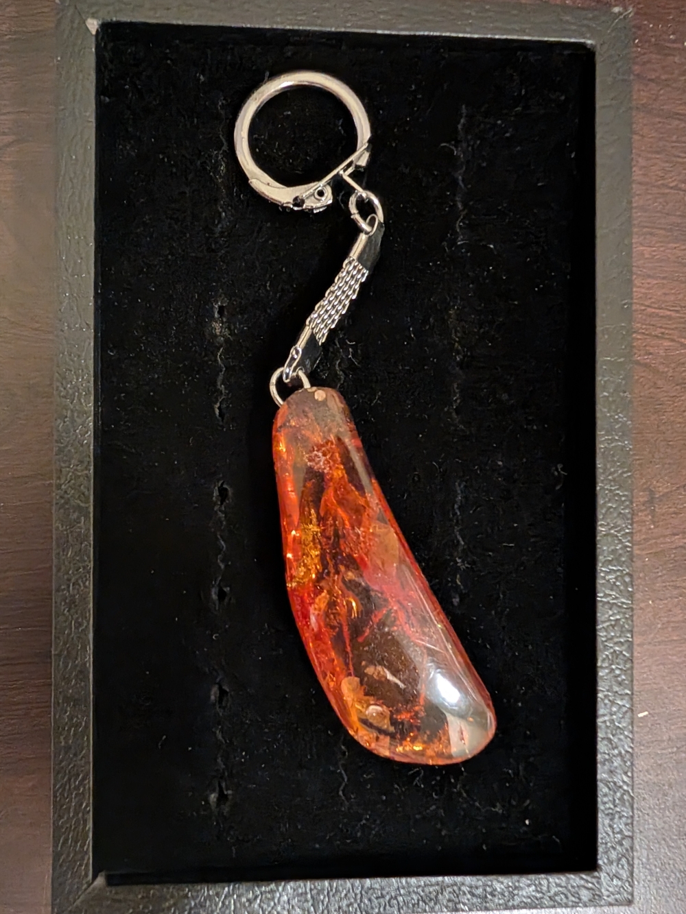 Polished Amber Pendant Keychain - Natural Orange Amber Accent